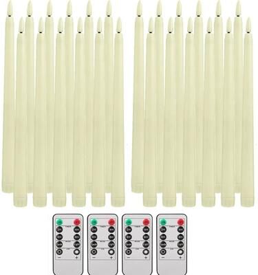 Uplifted Finds Flameless Taper Candles Set Timer Remote Flickering 6 To 24 Pieces 24 Pcs Ivory