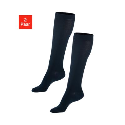 Stützkniestrümpfe H.I.S "Damen & Herren Kompressionsstrümpfe, Reisestrümpfe", Damen, Gr. 35-38, blau (2x marine), Baumwolle, Elasthan, Polyamid, unifarben, normal, Socken, für Sport, Arbeit, Flug & Schwangerschaft