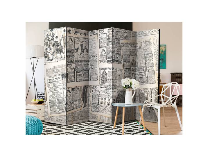 Paravent Vintage Newspapers Polaire Beige 225 x 172 x 3cm 5 éléments