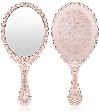 Fusion Finds Vintage Handheld Vanity Mirror With Carved Handle Portable Travel Makeup Mirror For Beauty & Vanity Decor 1pc Pink