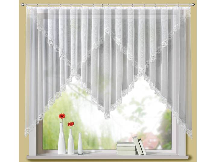 Gardine STICKEREIEN PLAUEN Sahra Gr. 2, weiss (weiß), B:450cm H:125cm, Polyester, Gardinen, Gardine, veredelt mit echter Plauener Spitze Stickerei
