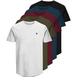 Jack & Jones Herren Rundhals T-Shirt JPRBLABRODY - Regular Fit 5er Pack - Navy Blazer NavyBlazer+White+OliveNight+Black+PortRoyale - XL