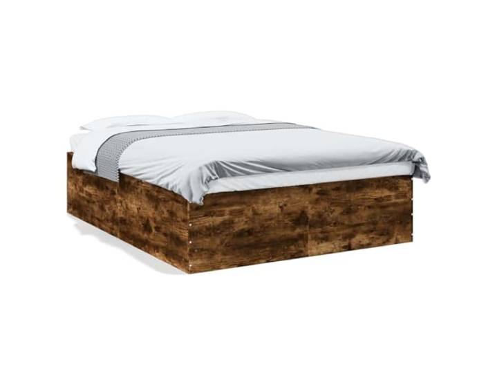 PUGYNBK Bettgestell aus Holz, rauchige Eiche, 150 x 200 cm Basis mit Lamellen, atmungsaktive Halterung, minimalistisches Design, stabil und feuchtigkeitsbeständig