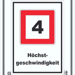 HB-Druck Höchstgeschwindigkeit 4 kmh nicht zu überschreiten Aufkleber mit Symbol und Text A1 (594x841mm)