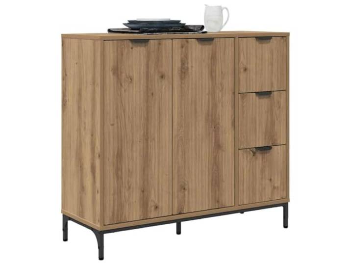 KTHLBRH Sideboard Eiche Handwerk 89,5 x 33 x 82 cm Holz mehrschichtig 3 Schubladen, 2 Türen, schwarze Griffe, Wandbefestigung, 60 kg Kapazität