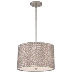 Hängeleuchte Pendellampe Deckenleuchte Metall Leinen Silber Esszimmerlampe
