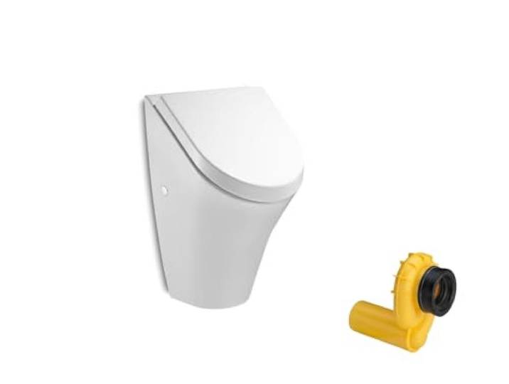 VBChome Urinal Zulauf von Hinten Weiß Deckel mit Absenkautomatik Soft Close Modern Hochwertig Keramik Pinkelbecken Pissoir Wandurinal Wandpissoir Urinal mit Deckel und Siphon
