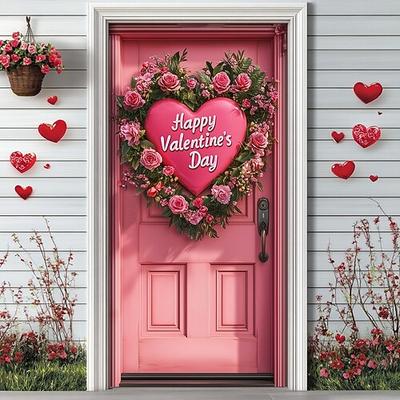 Valentinstag Außendekorationen Türabdeckungen Tür Gobelin Türvorhang Dekoration Hintergrund Innen/Außen Türbanner für Haustür Bauernhaus Herzkranz
