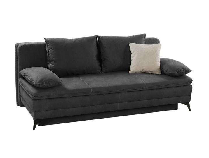 Dauer-Schlafsofa 202cm Couch Topper Bettkasten Wellenfedern Anthrazit / 15159
