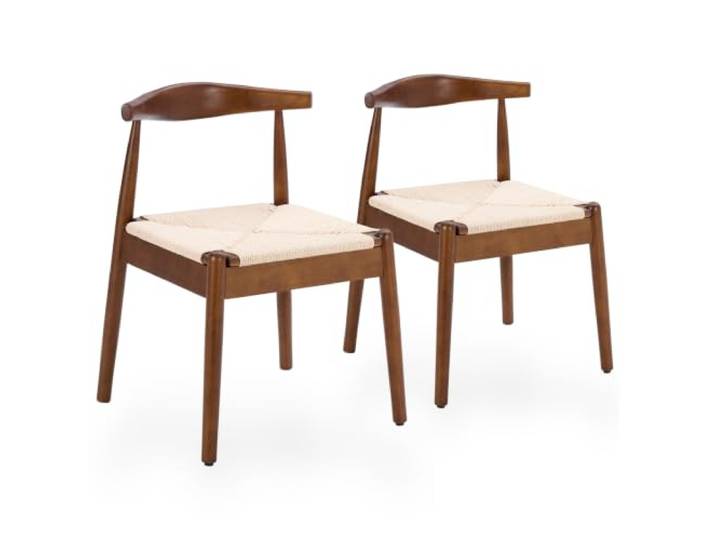 SEEDWAVE Esszimmerstühle 2er Set mit Papierkordel Sitzfläche, Holzstühle Küchenstühle mit Gebogene Rückenlehne, Gummibaumholz Gestell, Nordic Design, Walnussfarbe