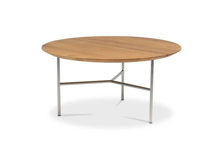 Mavis Table basse Tribeca Chêne huilé rustique, pieds chromés satinés, Ø80 cm