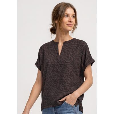 T-Shirt STREET ONE, Damen, Gr. 36, braun (molten earth), Stoff, Vorderseite: 85% Viskose, 15% Polyamid. Rückseite: 95% Viskose, 5% Elasthan, gemustert, comfort fit normal, Rundhals, normaler Saum, Shirts T-Shirt, mit Strukturmix