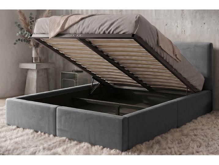 Polsterbett mit Bettkasten Hilton 160x200 cm Graphit - Doppelbett mit gepolstertem Kopfteil & Hebemechanismus