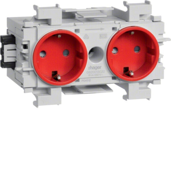 Hager stopcontact, 2-voudig, met Wago, type GS20013020, frontmontage, verkeersrood