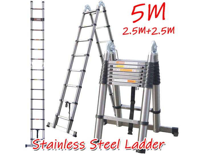 Échelle télescopique 5M, échelle métallique double usage 16,5 pieds (2,5M+2,5M), échelle en A