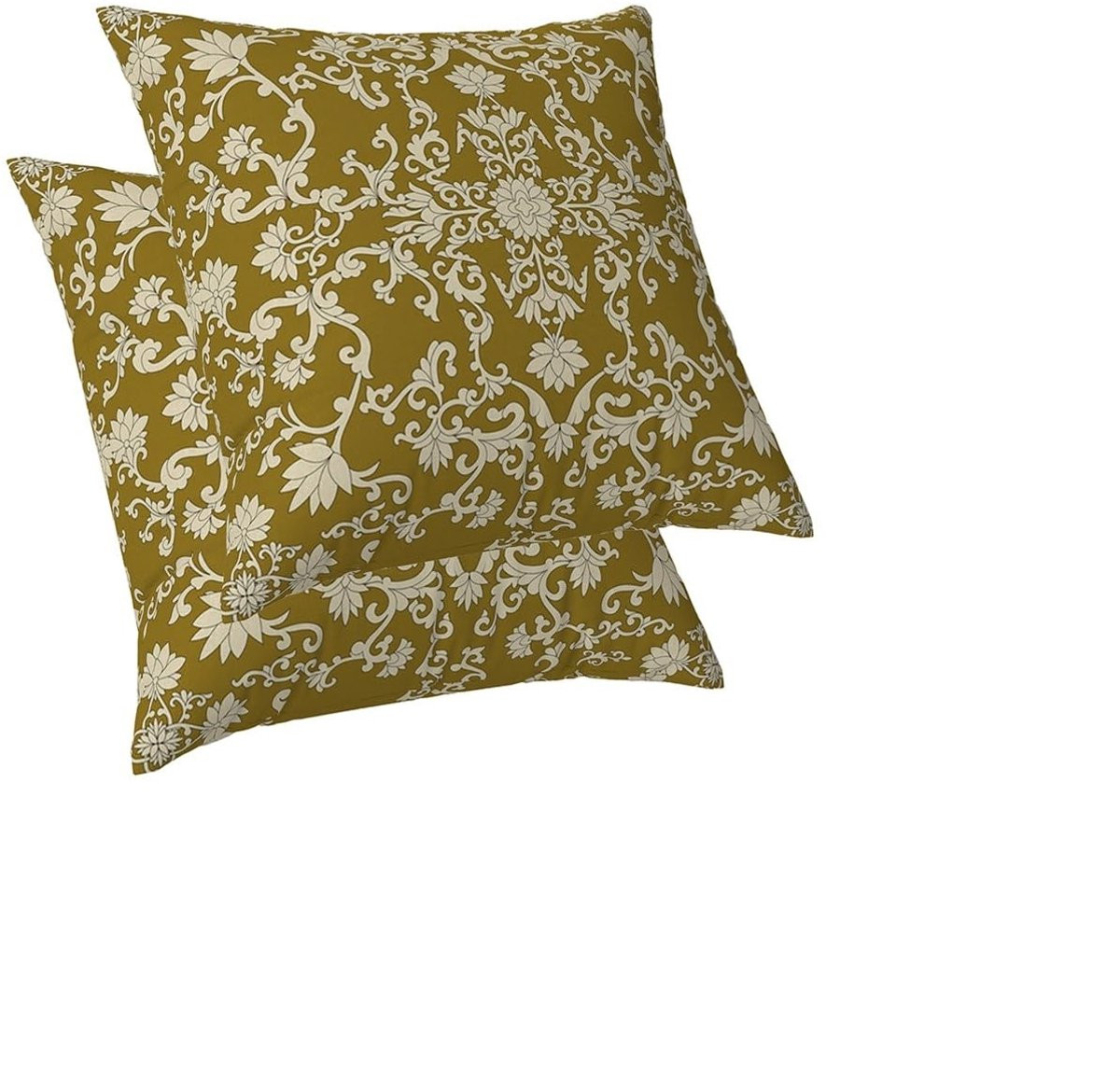 Set van 2 vintage gele kussenhoezen met bloemenpatroon van 40 x 40 cm