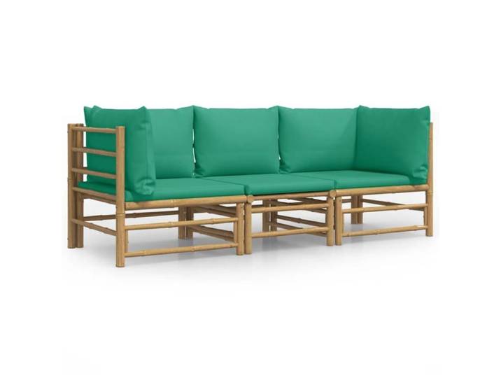 VD Salon de jardin 3 pcs avec coussins vert bambou Mobilier outdoor @EU3334BONE