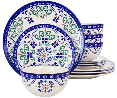 Laurie Gates California Designs Tierra Star 12 Piece Hand Painted Dinnerware Set in Blue - 12 Piece