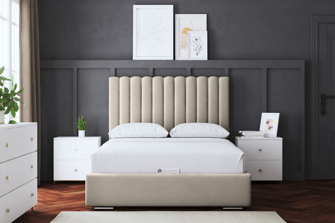 DS Living Panel Ottoman Bed with Headboard Champagne Cream Double (4'6)
