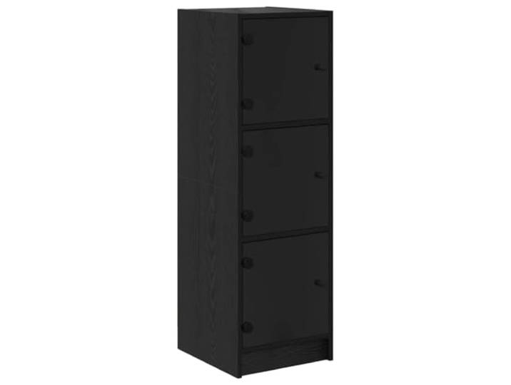 Highboard Schwarz Eichen-Optik 35 x 37 x 109 cm Holzwerkstoff Glastüren, Regalbretter, Esszimmer, Küche, Deko, Geschirr, rustikaler Look, Holzwerkstoff