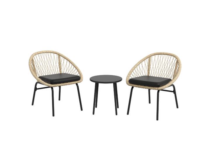 Okwish Gartenmöbel-Set 70/63/73 cm gelb aus Rattan mit Tisch und Kissen, Gelb, Naturmaterialen, Gartenmöbel, Gartengarnituren, Gartenmöbel-Sets