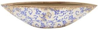 Nearly Natural "13"" Tuscan Ceramic Blue Scroll Decorative Bowl"