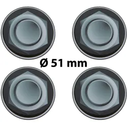 4 x Ø 51 mm Polymere Aufkleber / Radmutter-Optik / Nabenkappen, Felgendeckel