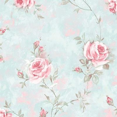 Painted Rose Trail Brentwood 32.7 Ft. x 20.5 In. Vinyl Blue Vineyard Roses Wallpaper Covering