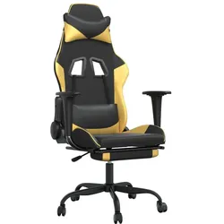Décoshop26 - Bürostuhl Gaming-Stuhl mit Lendenkissen und Fußstütze schwarz-goldenes PVC DEC025852 DEC025852