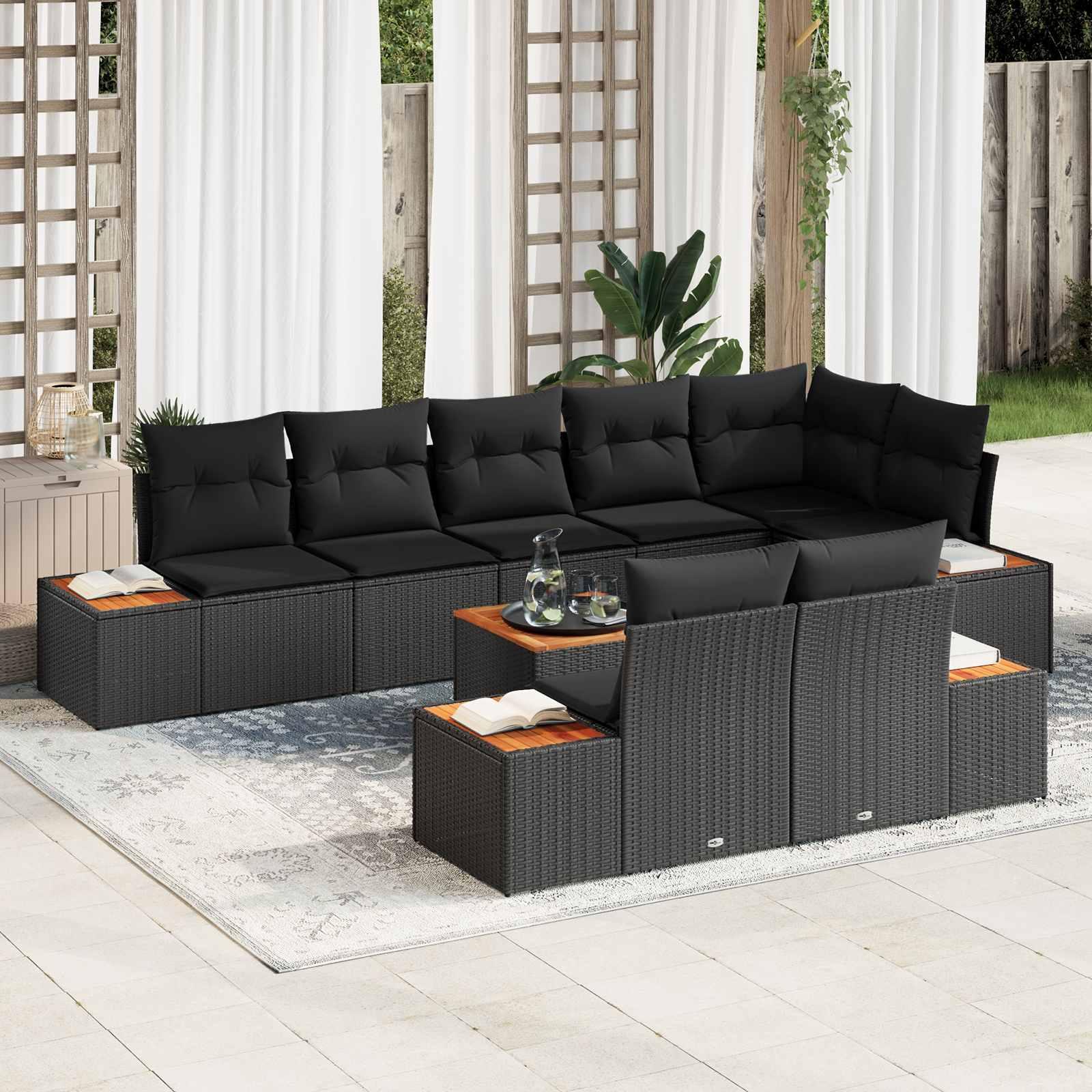 vidaXL Gartensofa-set 8 Stk. 8-Sitzanzahl Schwarz Polyrattan
