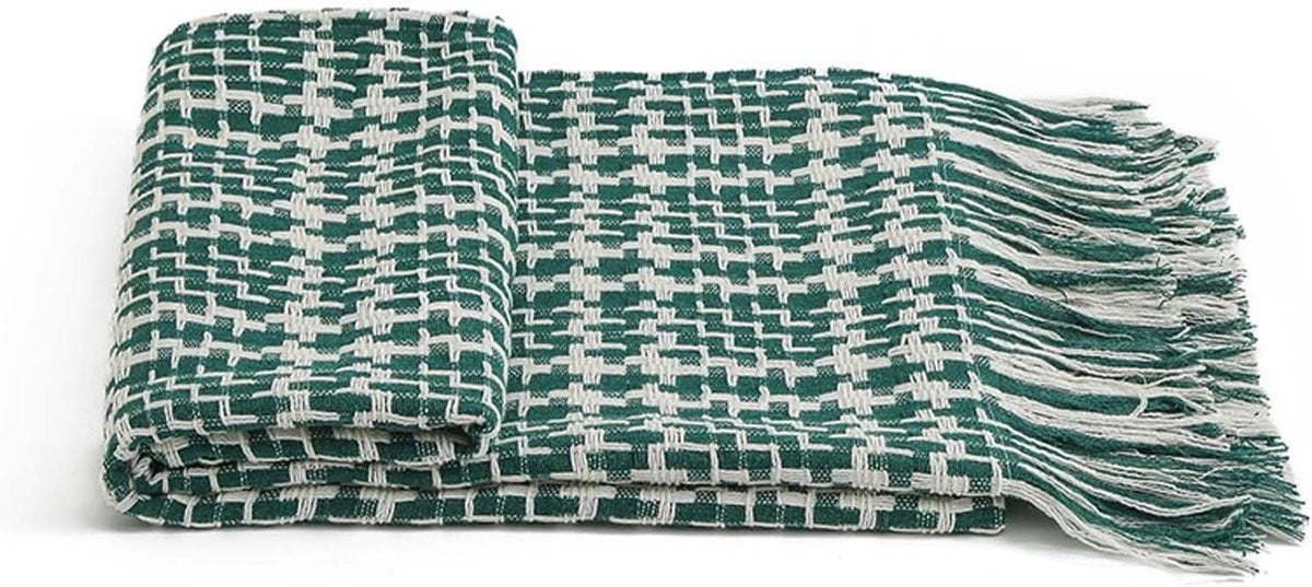 Groene gestreepte bedloper van duurzaam polyester-katoen, 70 x 180 cm
