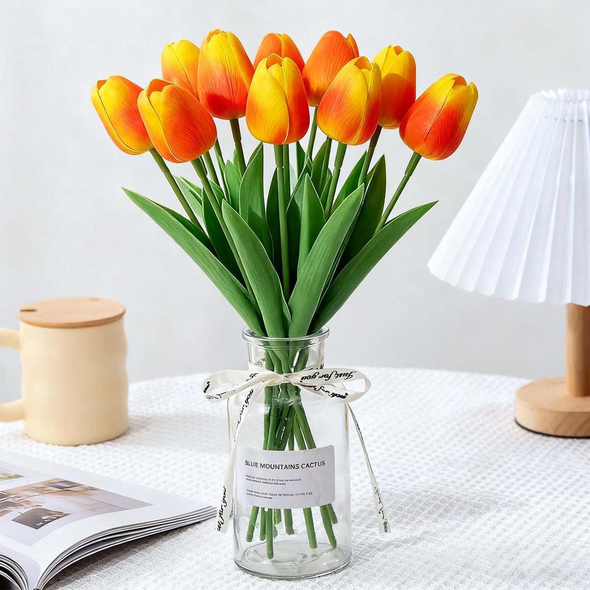 ShopVlot Set van 10 Oranje Kunstmatige Tulpen - 34 cm hoog