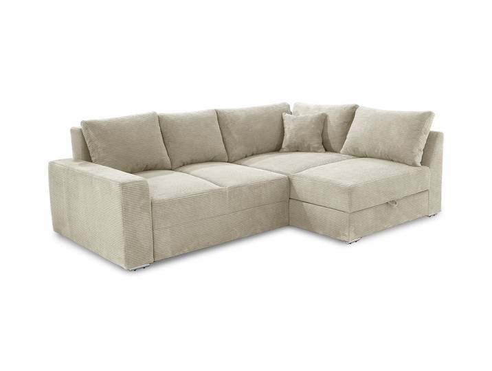 Ecksofa-Dauerschläfer Federkern Topper Bettkasten Schlafcouch in Cord Beige Grau / 15235