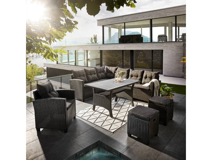 Ambia Garden Dining-Loungeset, Anthrazit, Metall, Kunststoff, Eckteil, eckig, 232x176 cm, Loungemöbel, Gartenlounge-Sets
