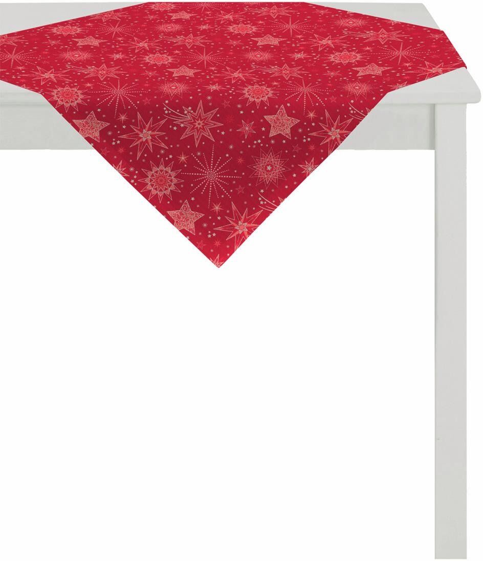 Mitteldecke APELT "3001 Christmas Elegance, Weihnachtsdeko, Weihnachten", bunt (rot, silberfarben), B:84cm L:84cm, Polyester, Tischdecken, Mitteldecke rot, silberfarben B/L: 84cm x 84cm, 1 Stk., quadratisch