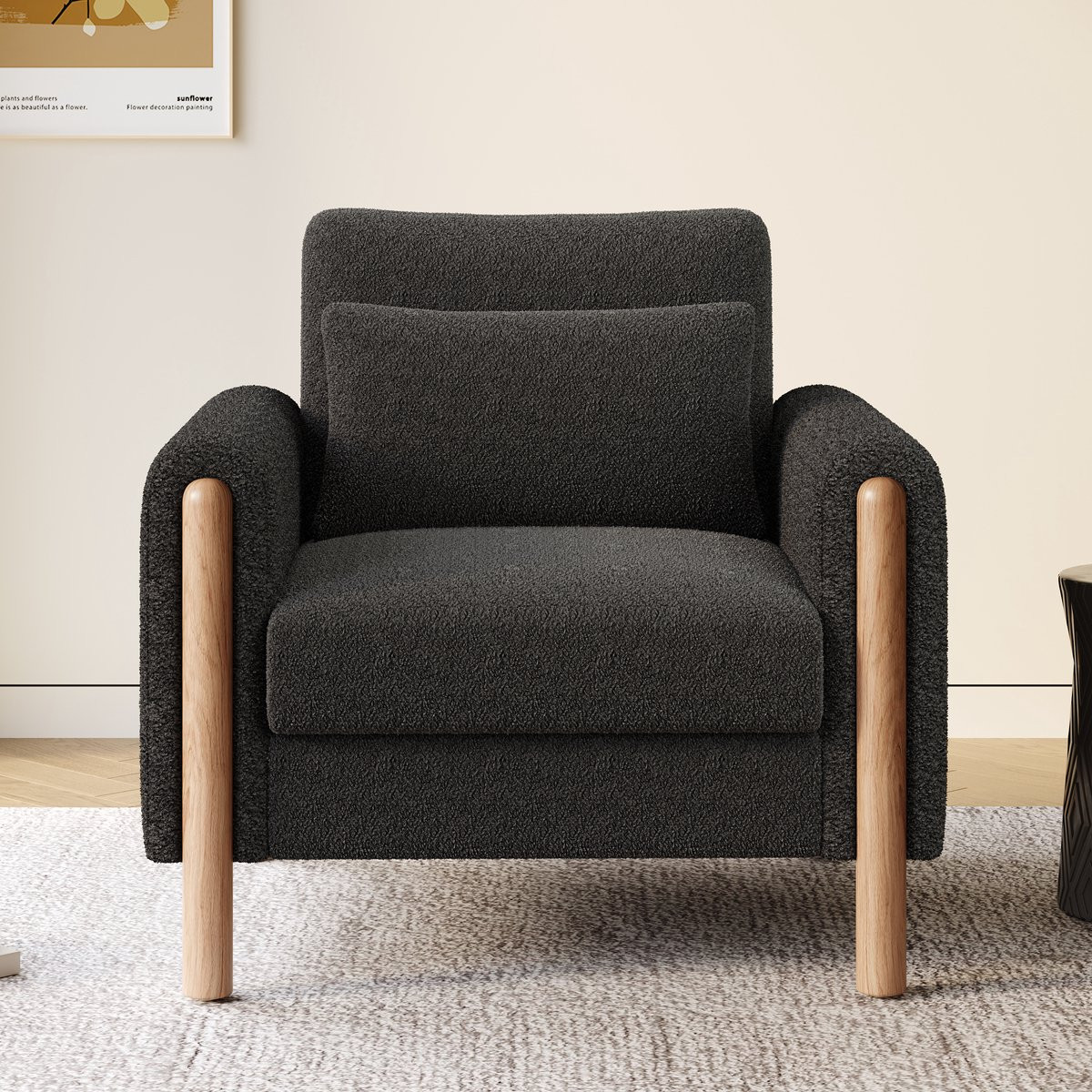 Merax Moderne lounge fauteuil met dikke kussens - Donkergrijs
