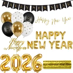 XL Partyset Silvester Deko Party Dekoration gold schwarz Glitzer 2026