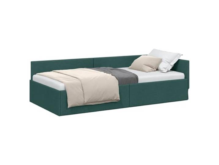 PUGYNBK Eckbettgestell Dunkelgrün, 90 x 200 cm, Stoff Platzsparendes L-Design, doppelte Nutzung Bett und Sofa, robustes Sperrholz, verstellbares Kopfteil