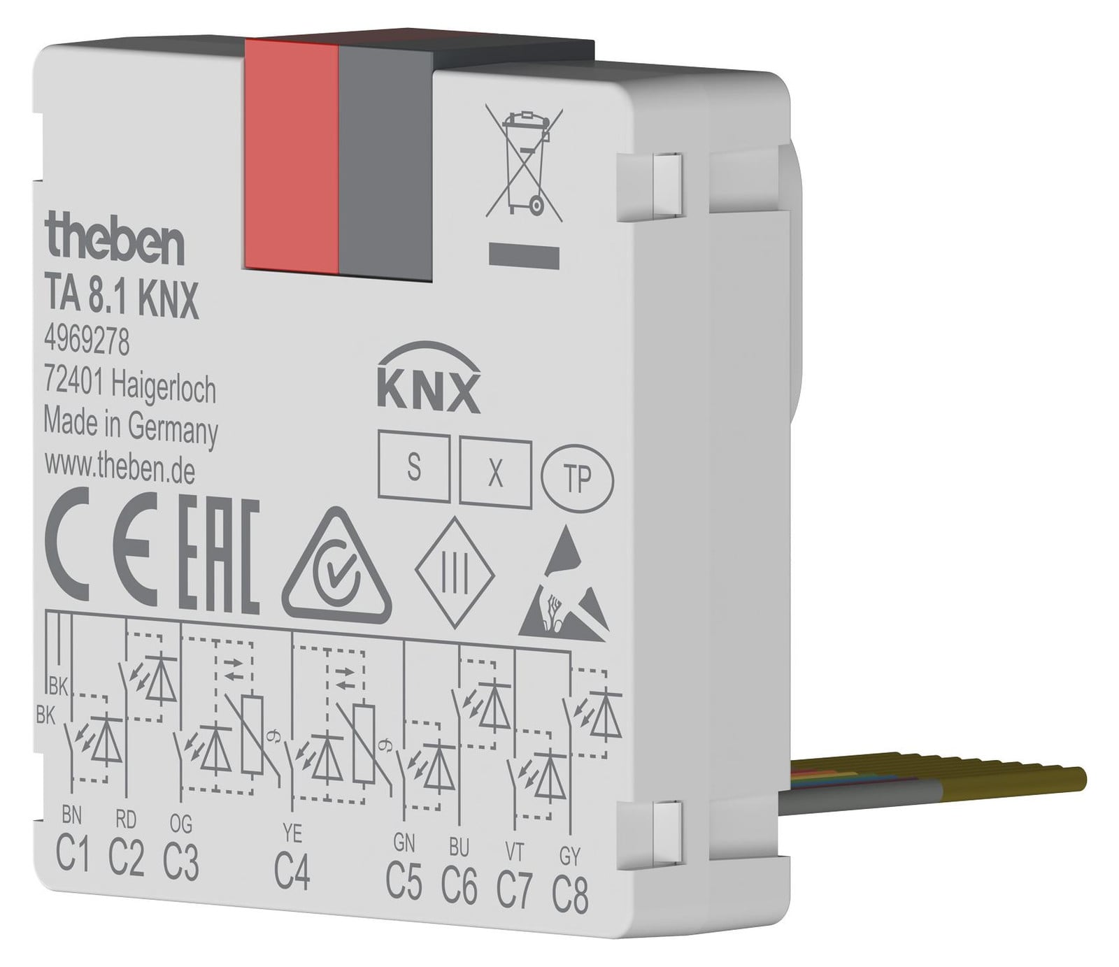 Theben TA 8.1 KNX 8-kanaals drukknopinterface met binaire ingang en Data Secure