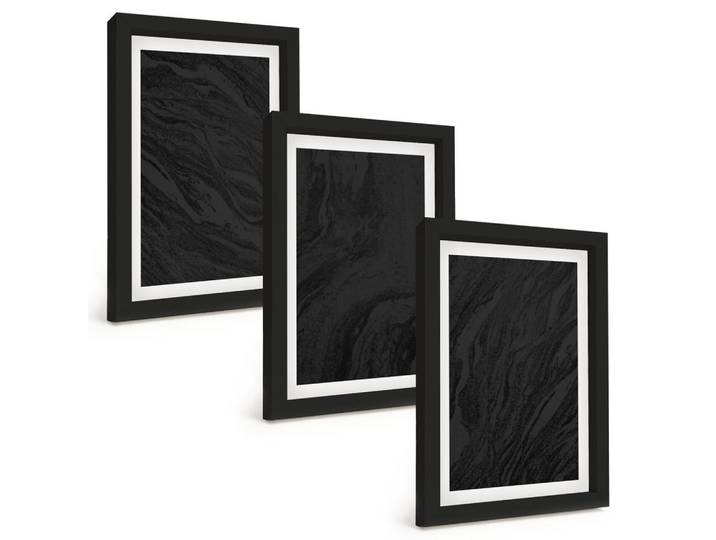 BILDER SET 3er Set - 20x30 cm Schwarzer Rahmen - Dunkler Marmor, elegante Texturen