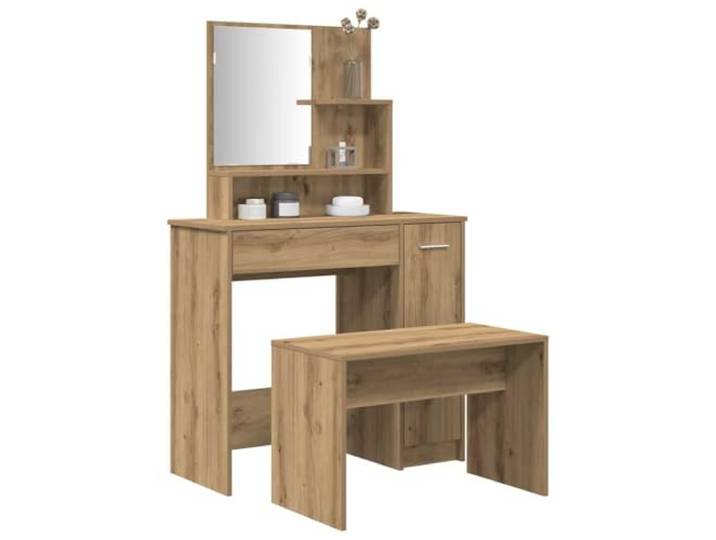 Schminktisch-Set aus Holz mit Spiegel Handgefertigte Eiche, Schlafzimmer, Stauraum, Kosmetik, Wandmontage