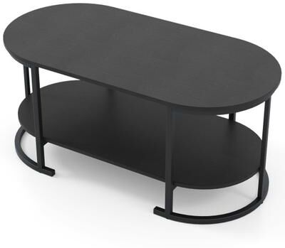 Costway Oval Coffee Table 2-Tier Wooden Accent Table with Spacious Tabletop and Open Storage Shelf-Black