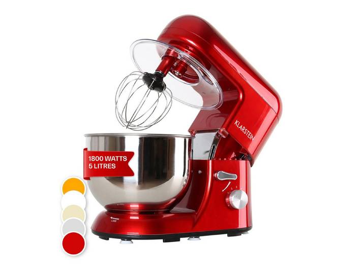Klarstein Küchenmaschine Bella Küchenmaschine 1800W 2,7 PS 5L Edelstahl 6 Stufen Planeten, 1800 W, 5.2 l Schüssel, Knetmaschine Teigmaschine Teigknetmaschine Rührmaschine Standmixer