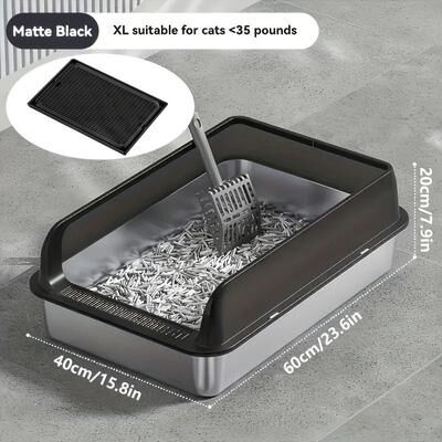 Uplift Essentials Extra Large Enclosed Stainless Steel Cat Litter Box black Xl