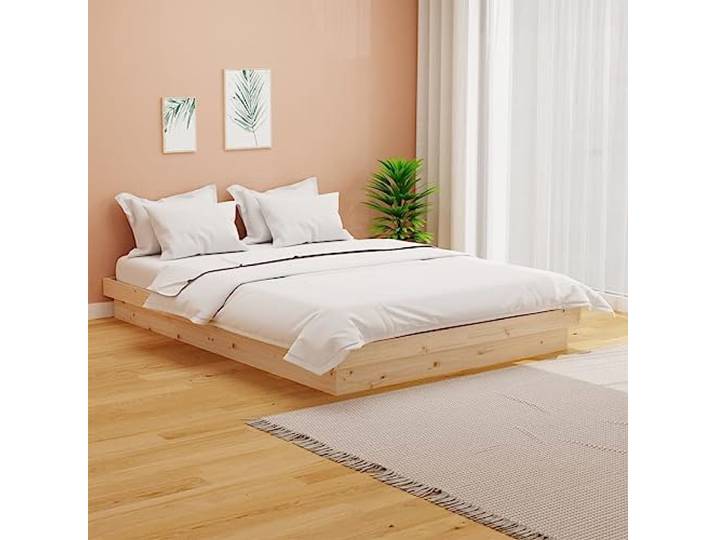 RJPLMFV Bettgestell, Massivholz, Kiefer, 120 x 190 cm Lattenrost inklusive, rustikales Design, Schlafzimmer, ohne Matratze
