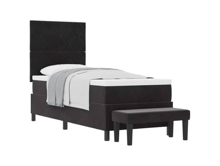 KTHLBRH Boxspringbett mit Kopfteil schwarz 200 x 80 cm Samt Kopfteil aus Samt, Holzrahmen, mittelharter Schaumstoff, modernes Design, 203 x
