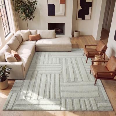 Weston Linear Mosaic Ivory & Gray Handmade Wool Area Rug