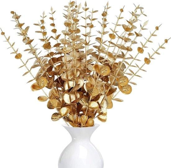 Unyqoos 20 kunstmatige eucalyptus takken met gouden bladeren, 38 cm