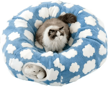Inspire Picks CozyTunnel Interactive Cat Tunnel Bed With Washable Cave Design blue