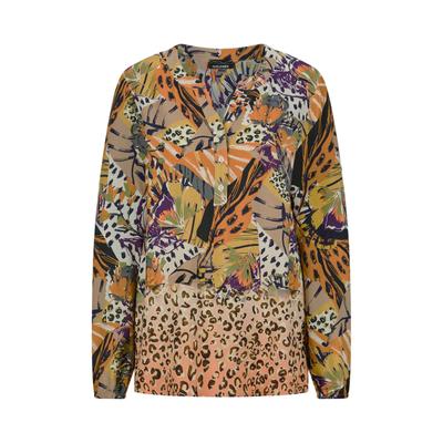 Schlupfbluse GOLDNER "Elegante Printbluse, Langarm", Damen, Gr. 42, gelb (honig, gemustert), Obermaterial: 100% Viskose CV., Modisch, figurumspielend, Blusen Schlupfbluse, Mustermix